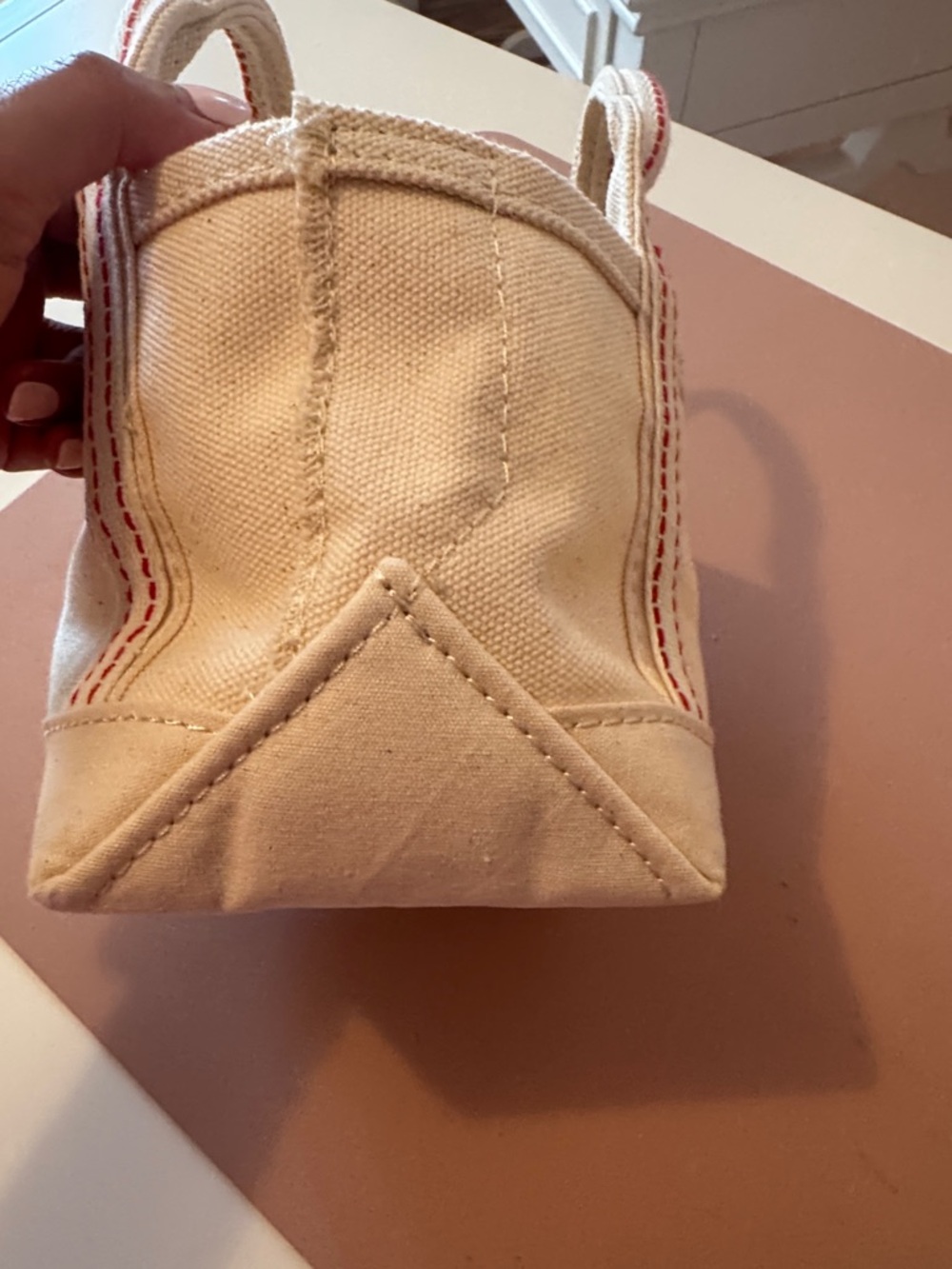 L.L. Bean Cream Canvas Tote with Red-Trim Handles - Picture 4 of 5